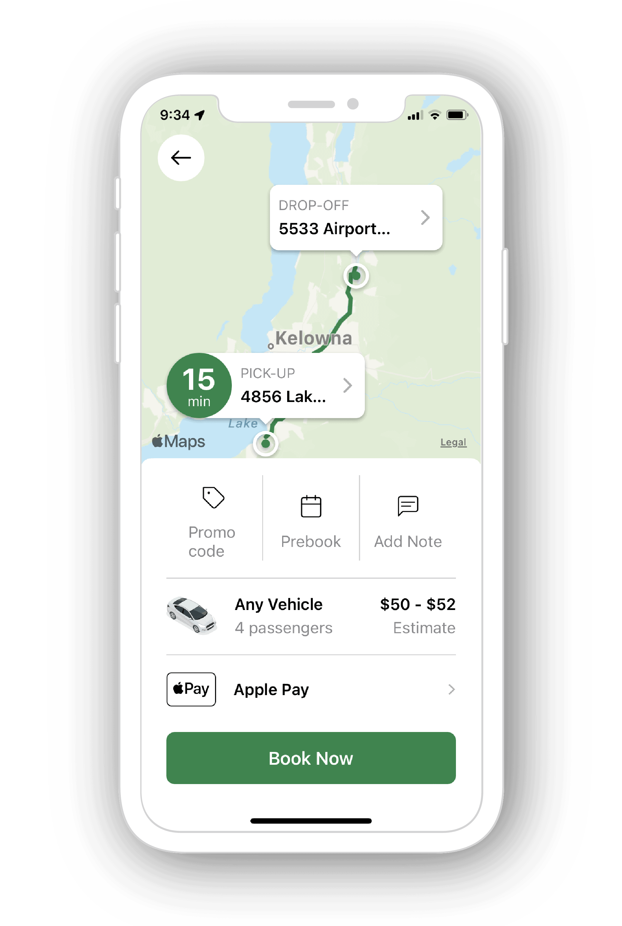 mobile taxi booking app shows set a pickup location screen 